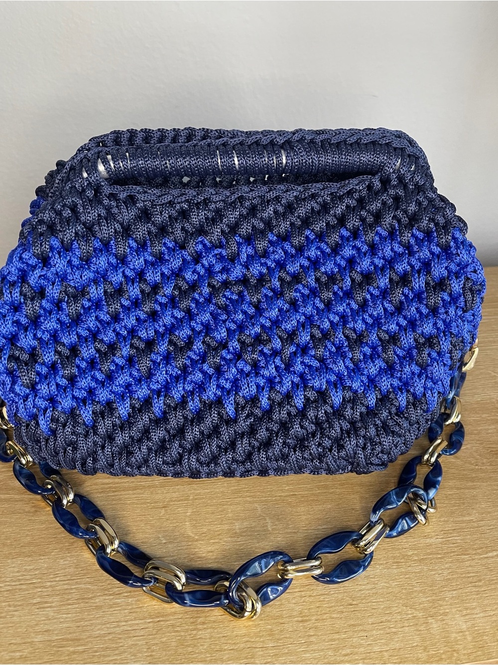 Handwoven Knit Clutch in Navy & Cobalt Blue